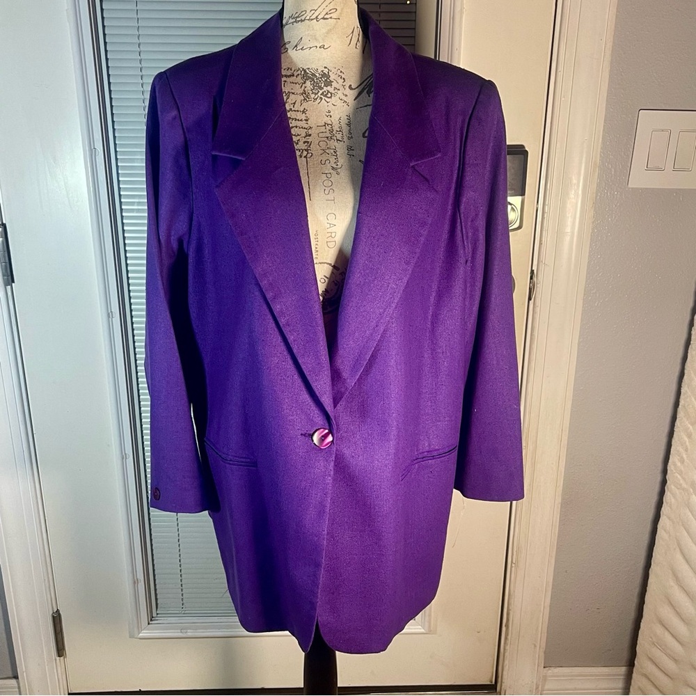 Bloomingdale’s Vtg 80’s Oversized Shoulder Pad Textured Silk Purple Jacket Sz 20